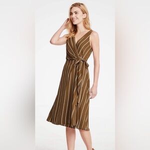 Ann Taylor Olive/ Khaki Midi Dress with White Stripes